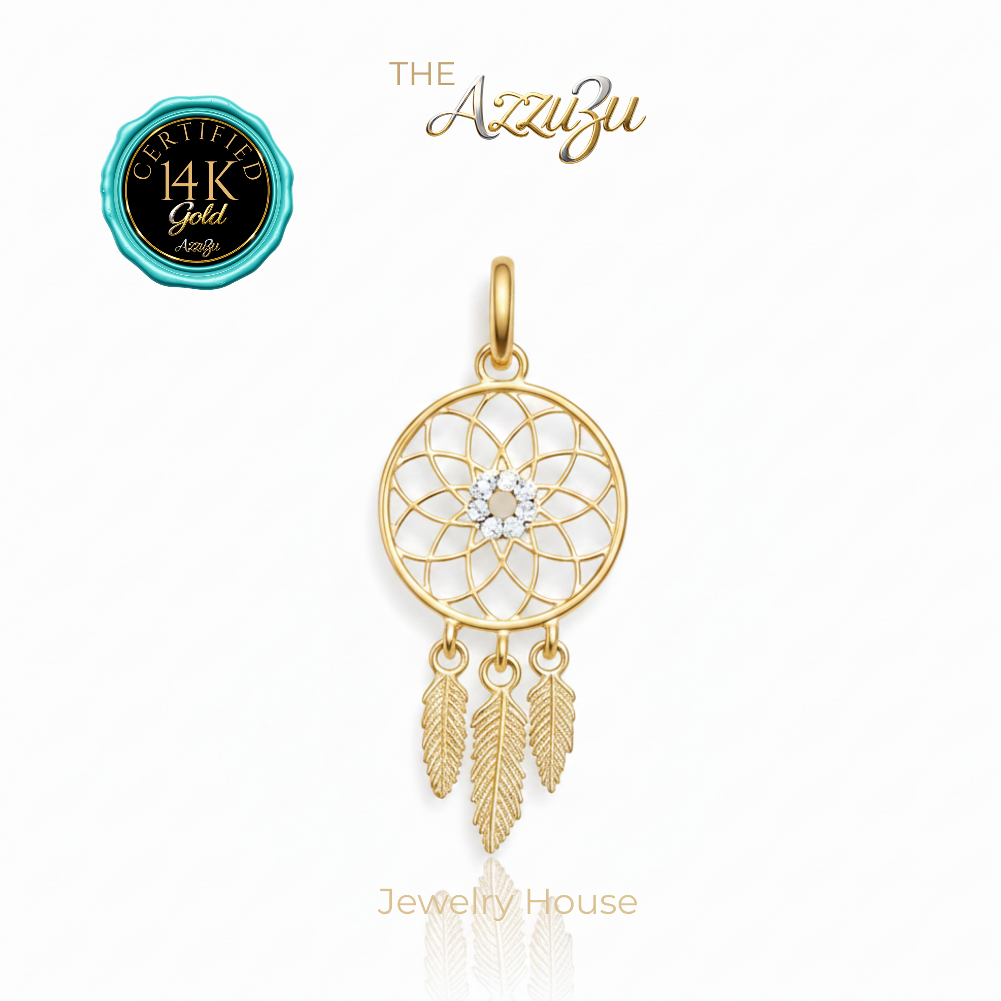 The AzzuZu 14K Yellow Gold  "Dreamcatcher" Pendant