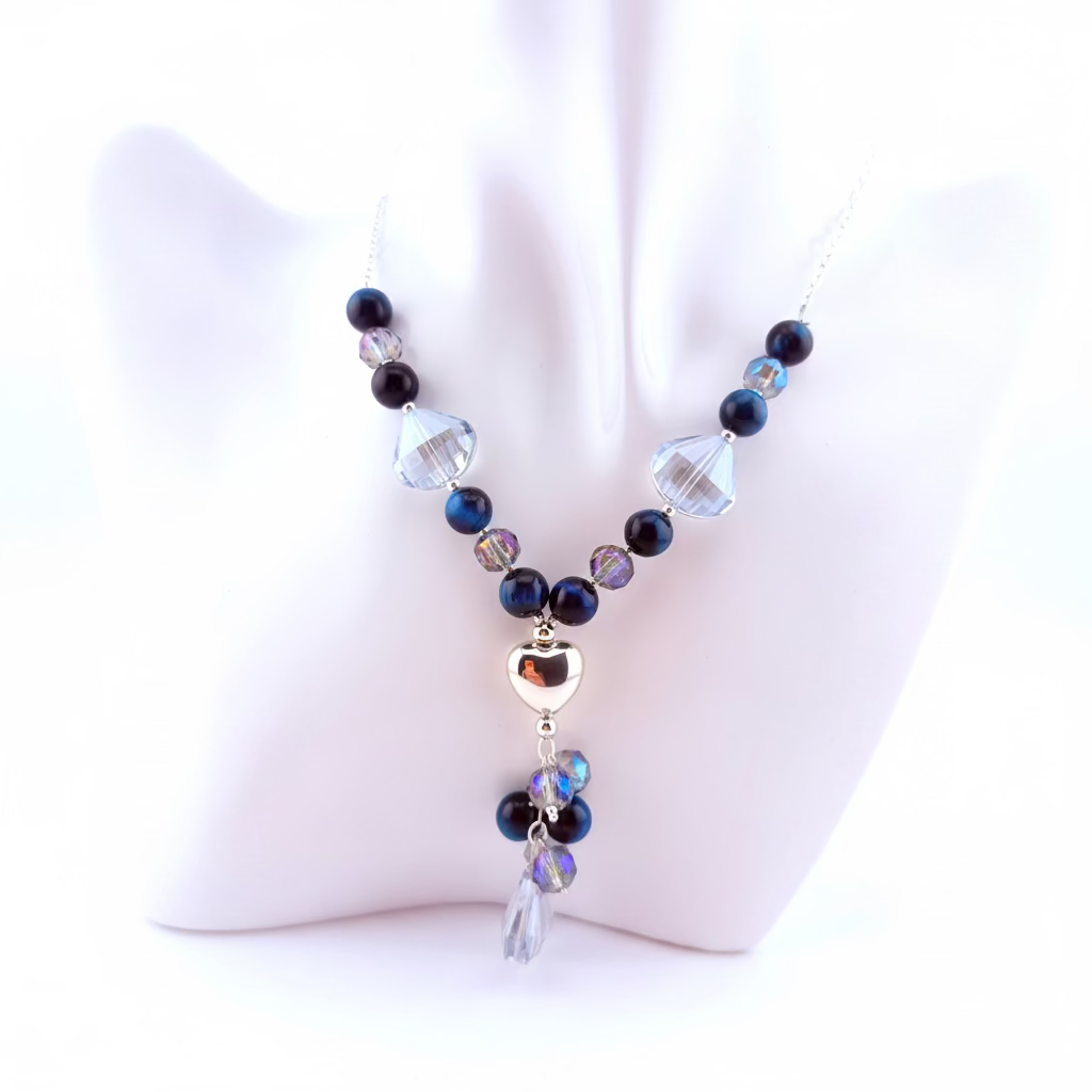 Puffed Heart Sterling Silver Necklace & Earrings Set with Natural Agates
