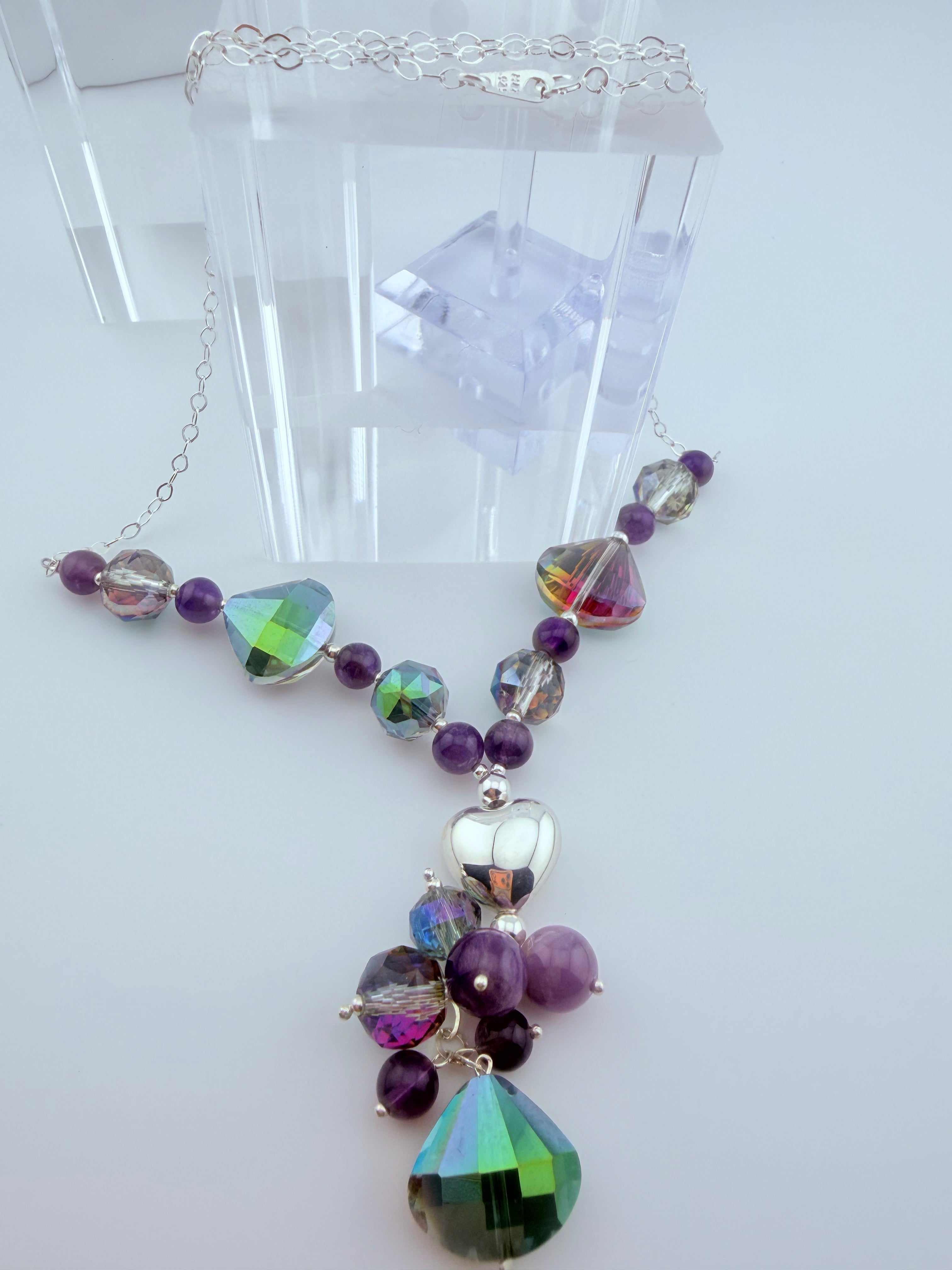 Juego de Collar de Corazón de Amatista y Aretes de Cristal Místico de Swarovski
