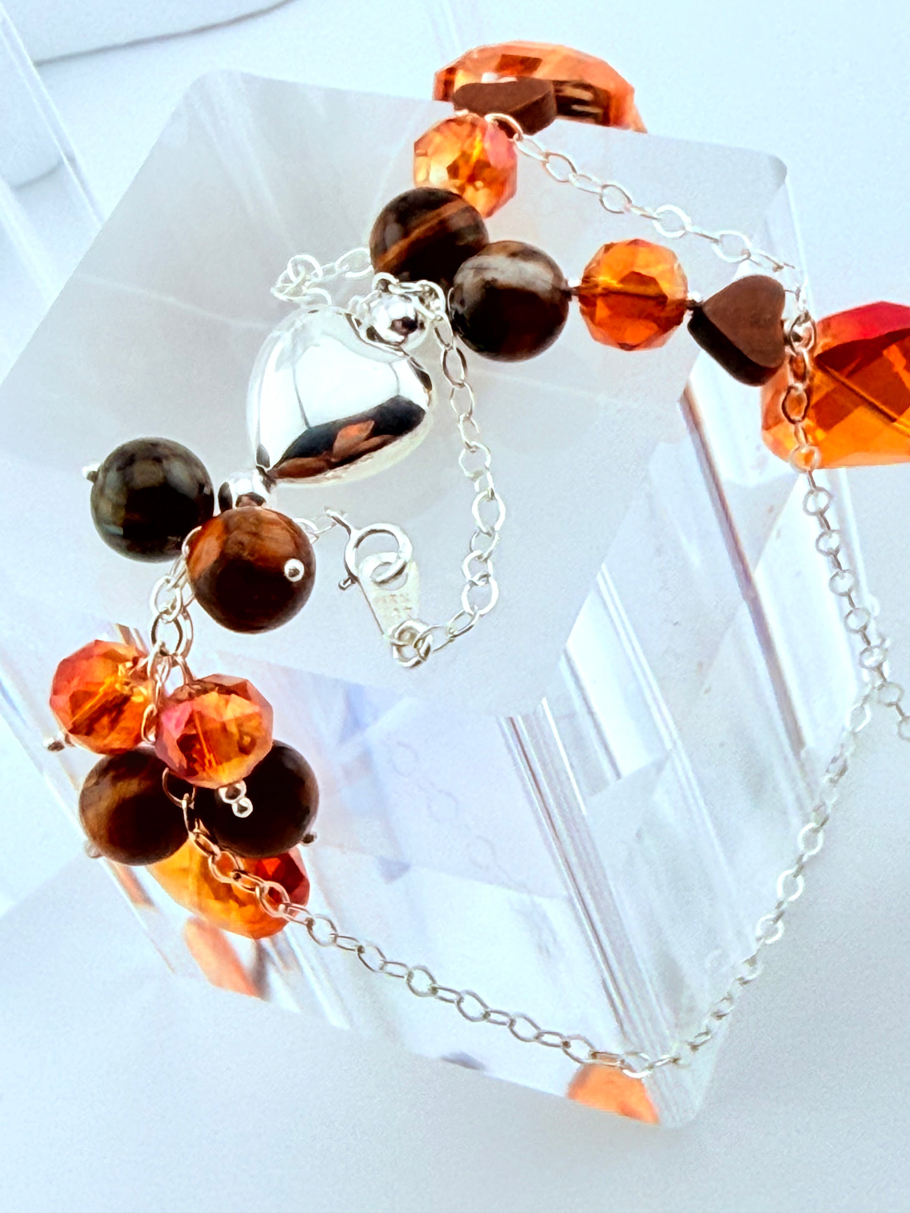 Tiger’s Eye Heart Necklace & Swarovski Crystal Earrings Set