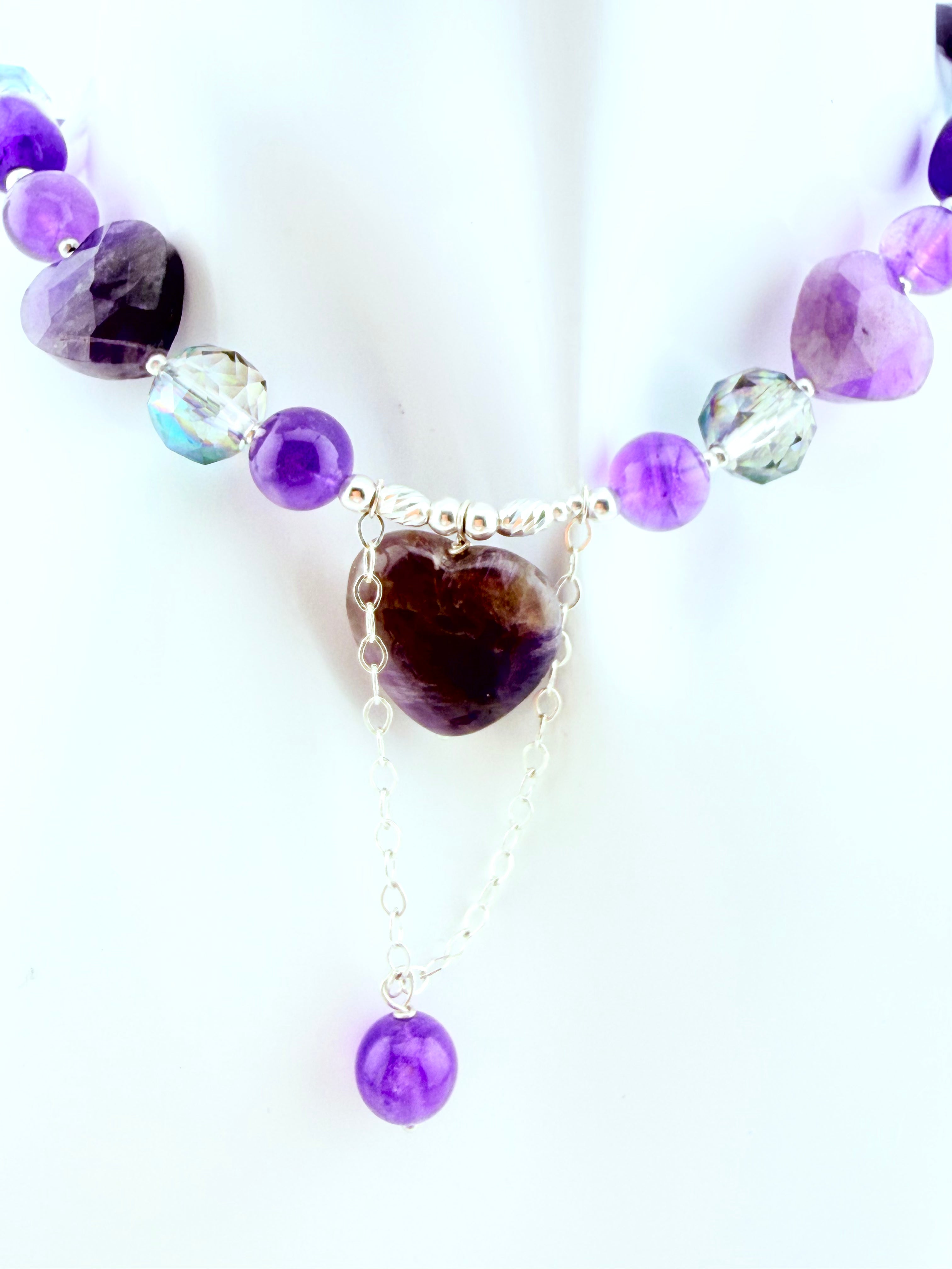 Collar de Corazón de Amatista con Ágata y Cristales