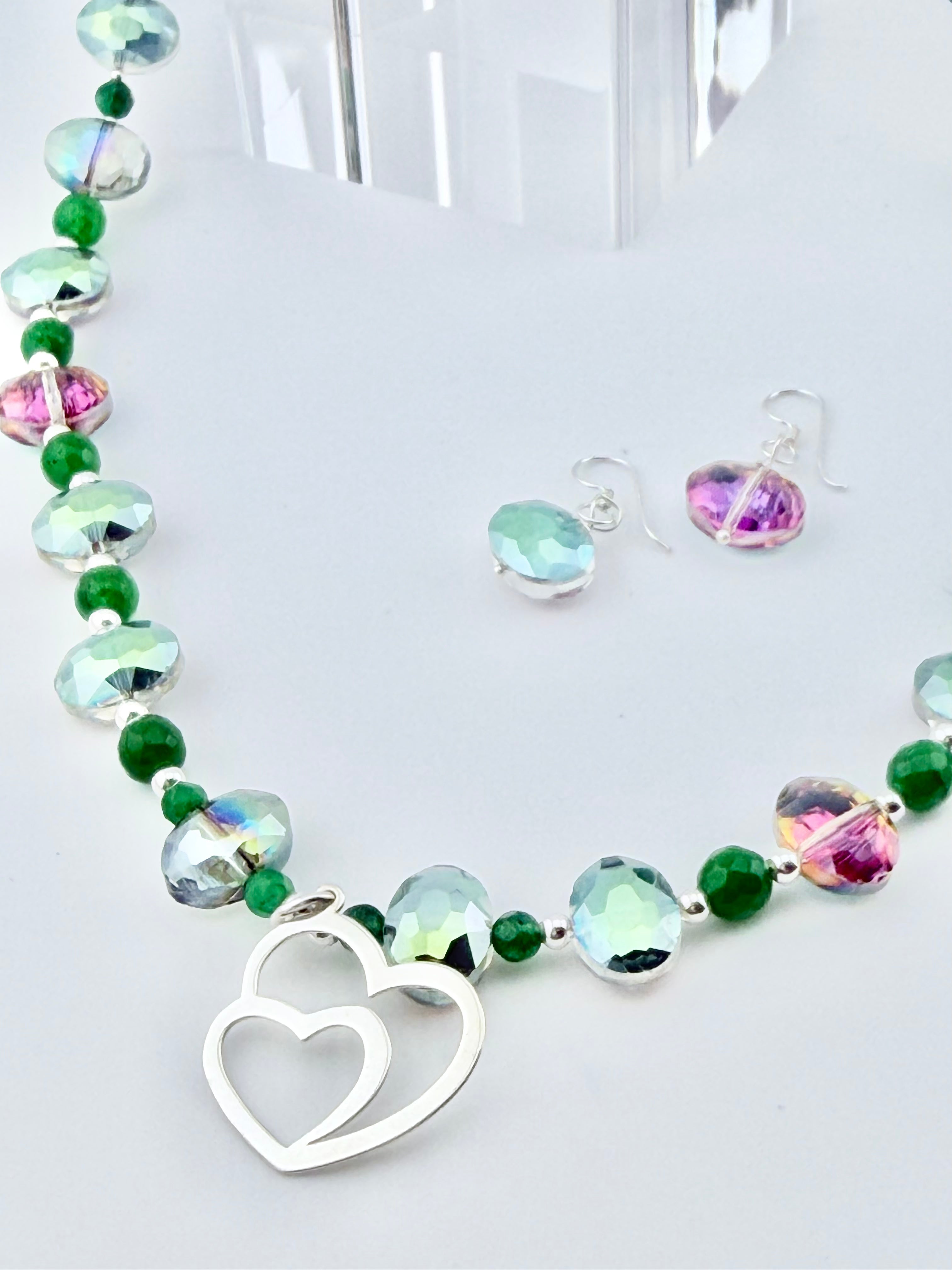 Mystic Crystal & Green Agate Heart Jewelry Set
