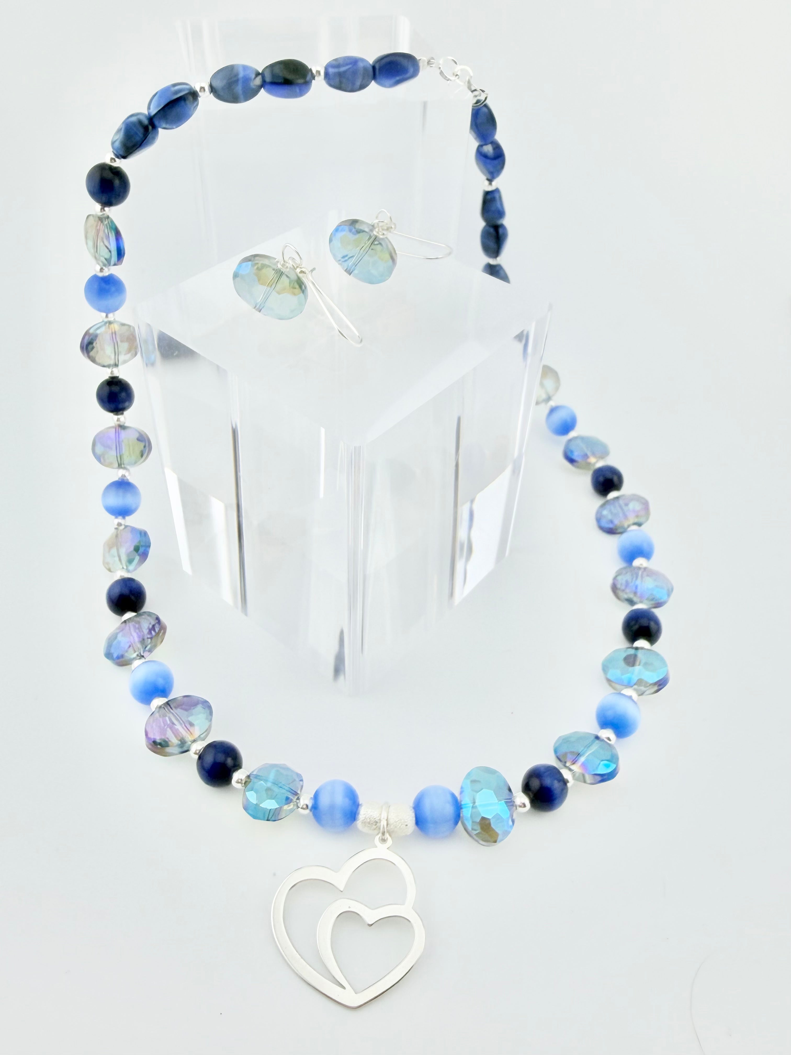 Mystic Crystal & Blue Agate Heart Jewelry Set