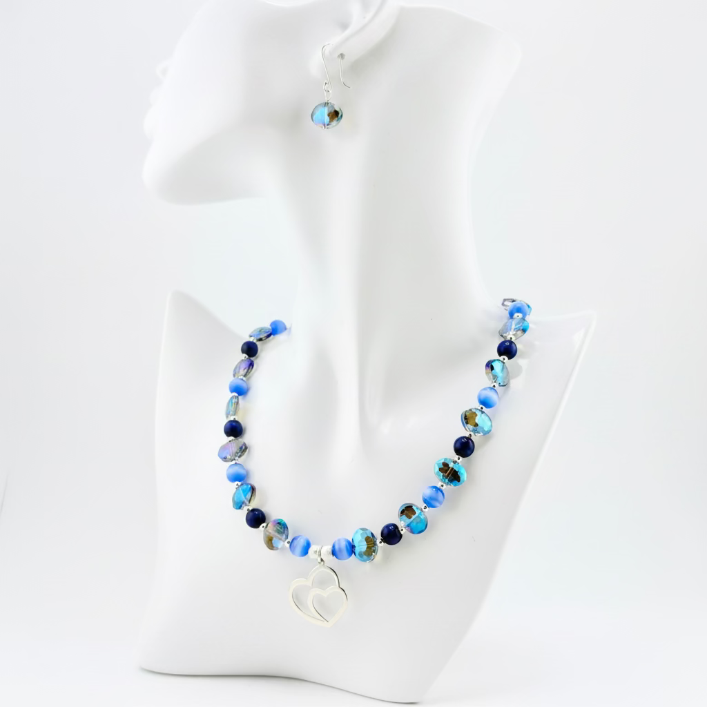 Mystic Crystal & Blue Agate Heart Jewelry Set