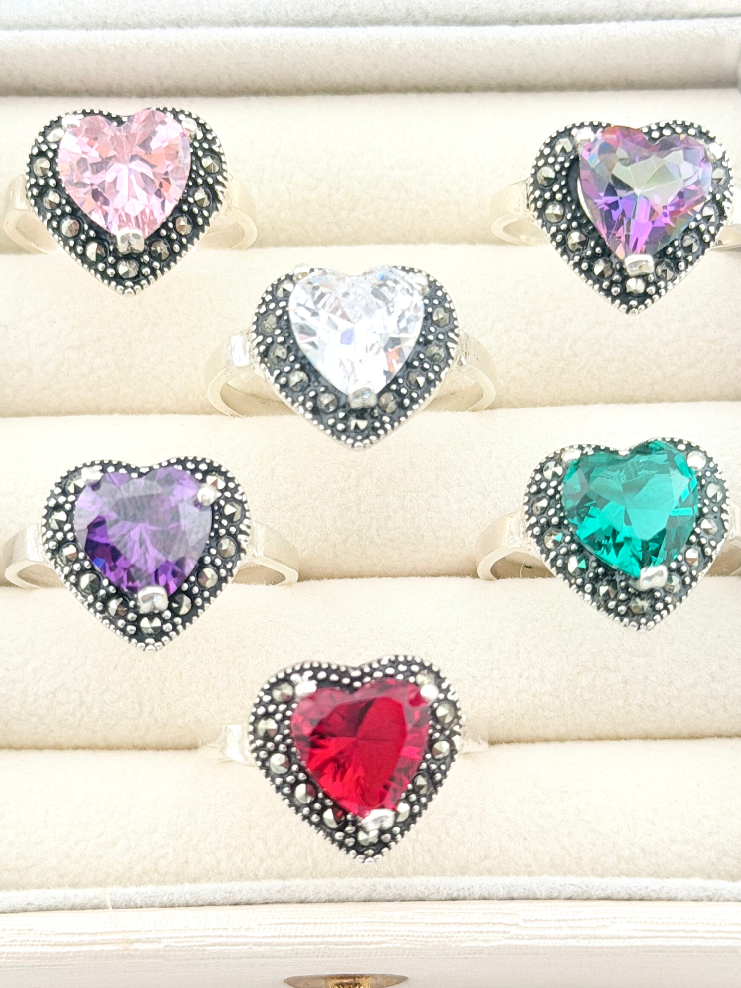 Marcasite Heart Ring with Zirconia