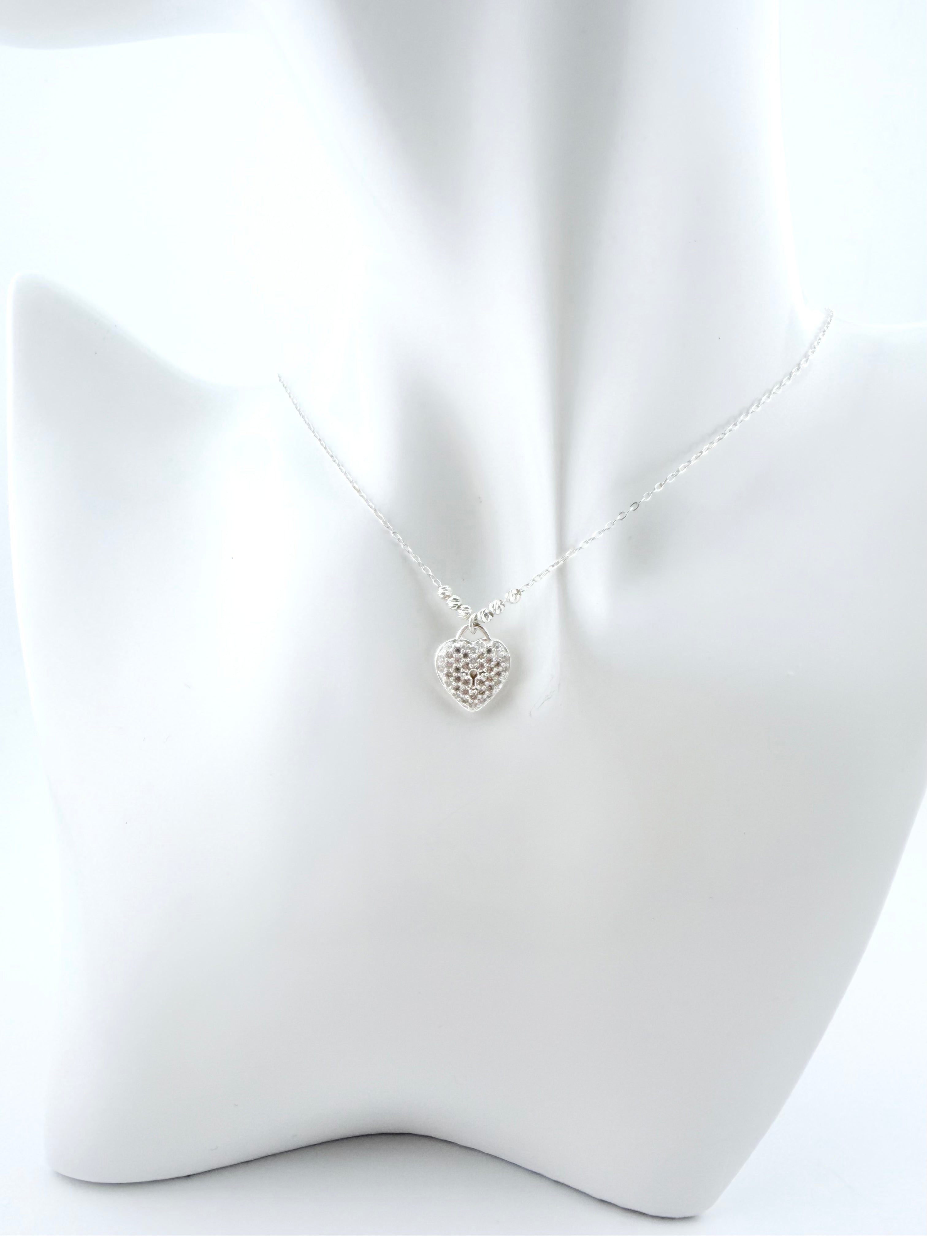 Micro-Zirconia Paved Heart Sterling Silver Necklace