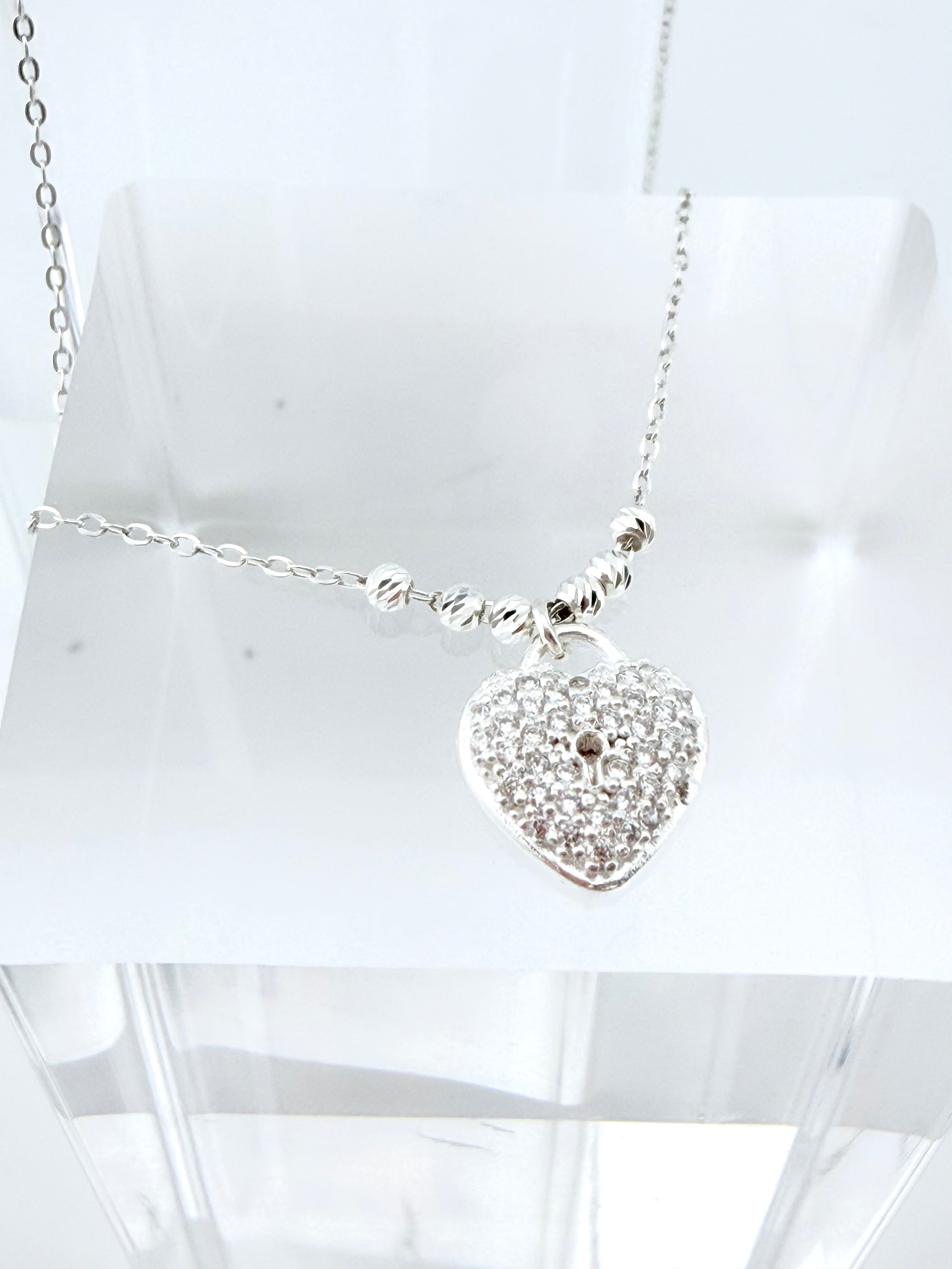 Micro-Zirconia Paved Heart Sterling Silver Necklace