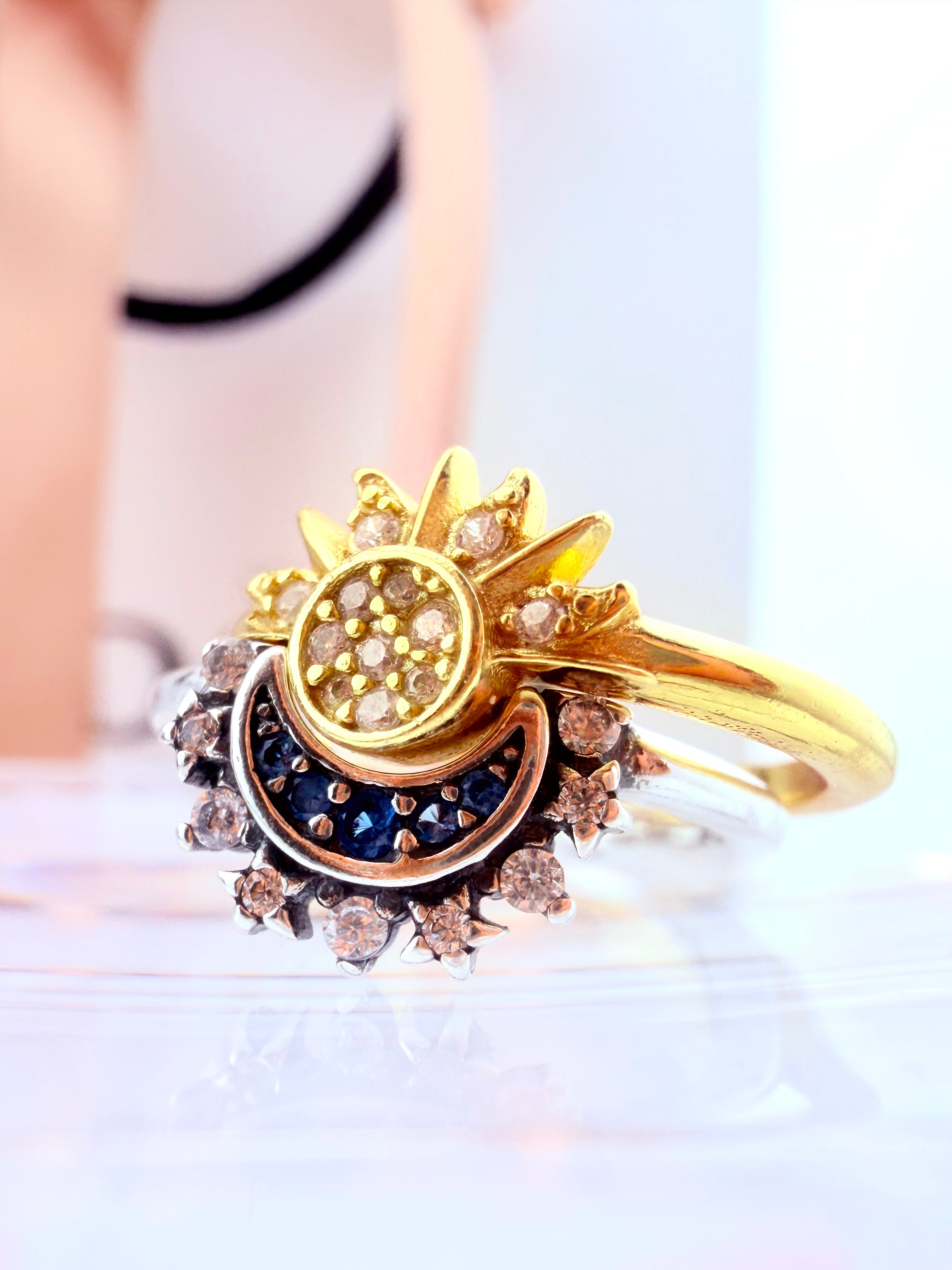 Set de Anillos Celestial Blue Radiant Moon & Luminous Sun