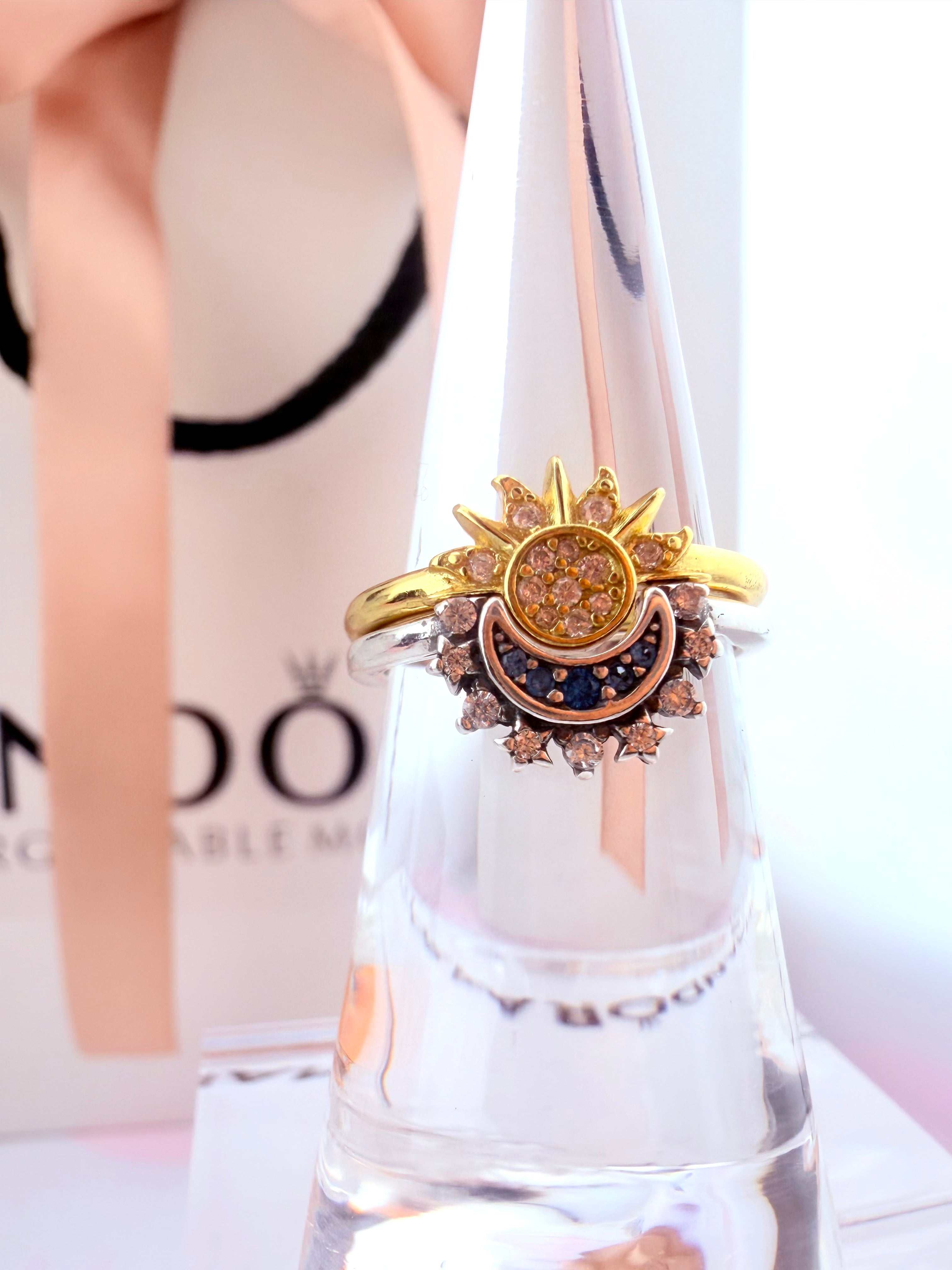 Set de Anillos Celestial Blue Radiant Moon & Luminous Sun
