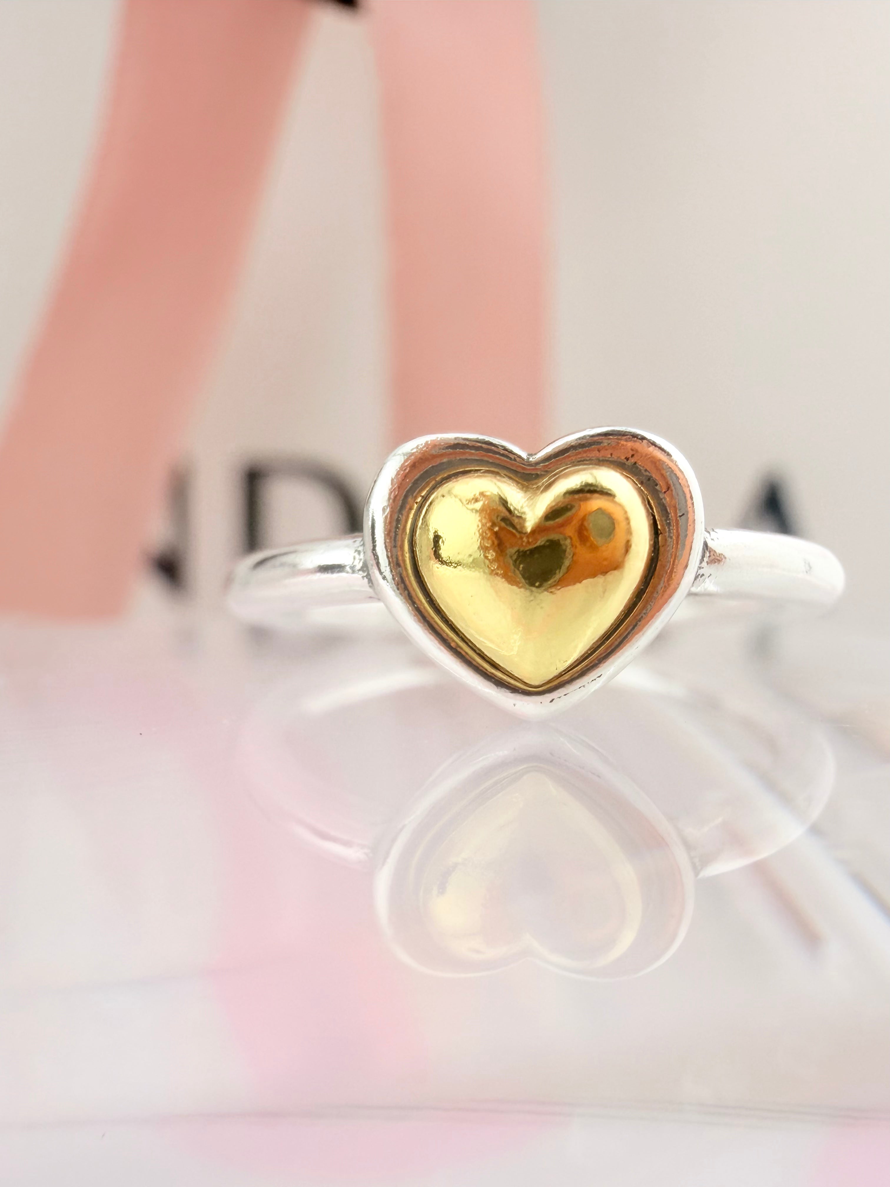 Sterling Silver Ring with Golden Heart