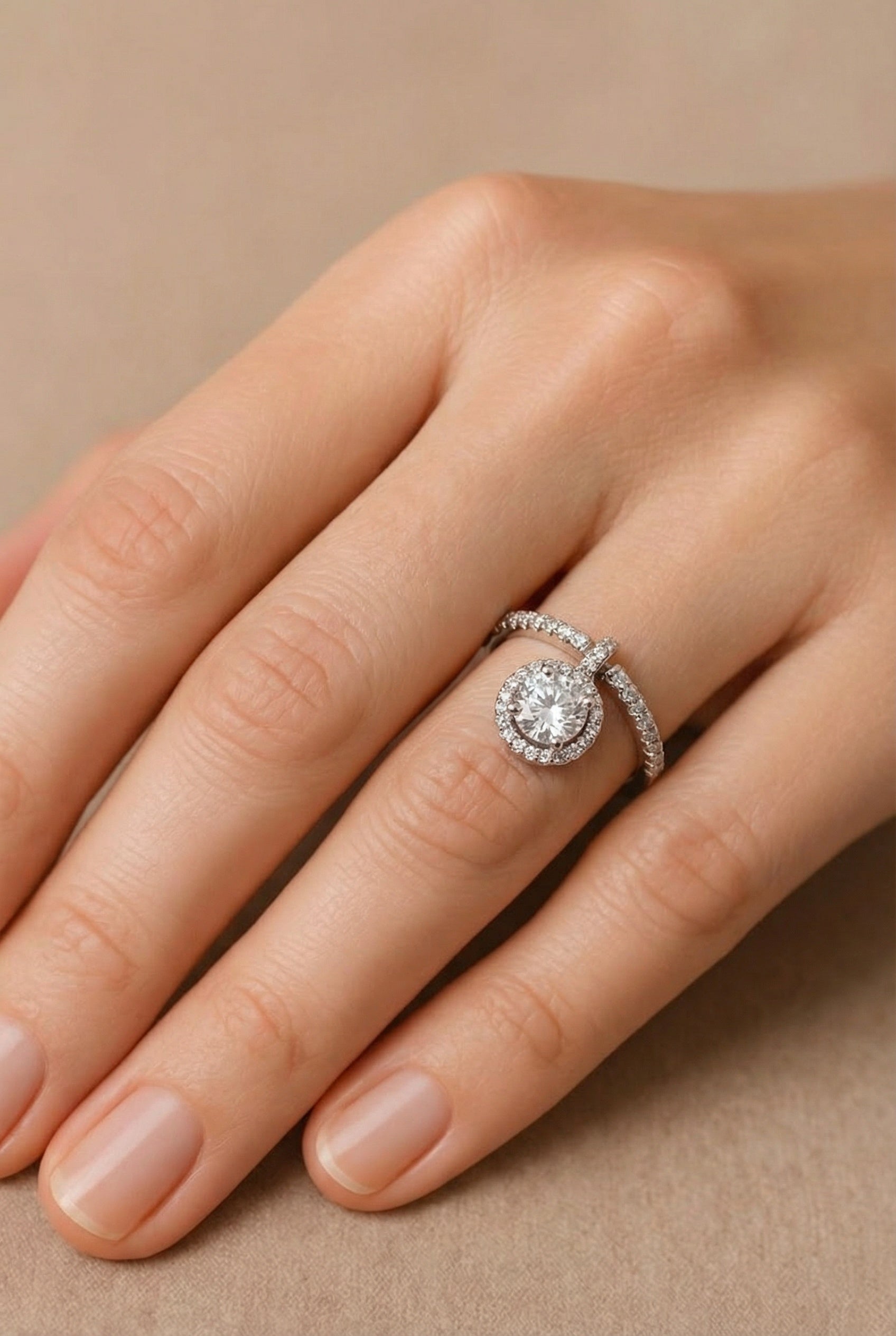 Round Halo Dangle Charm Ring