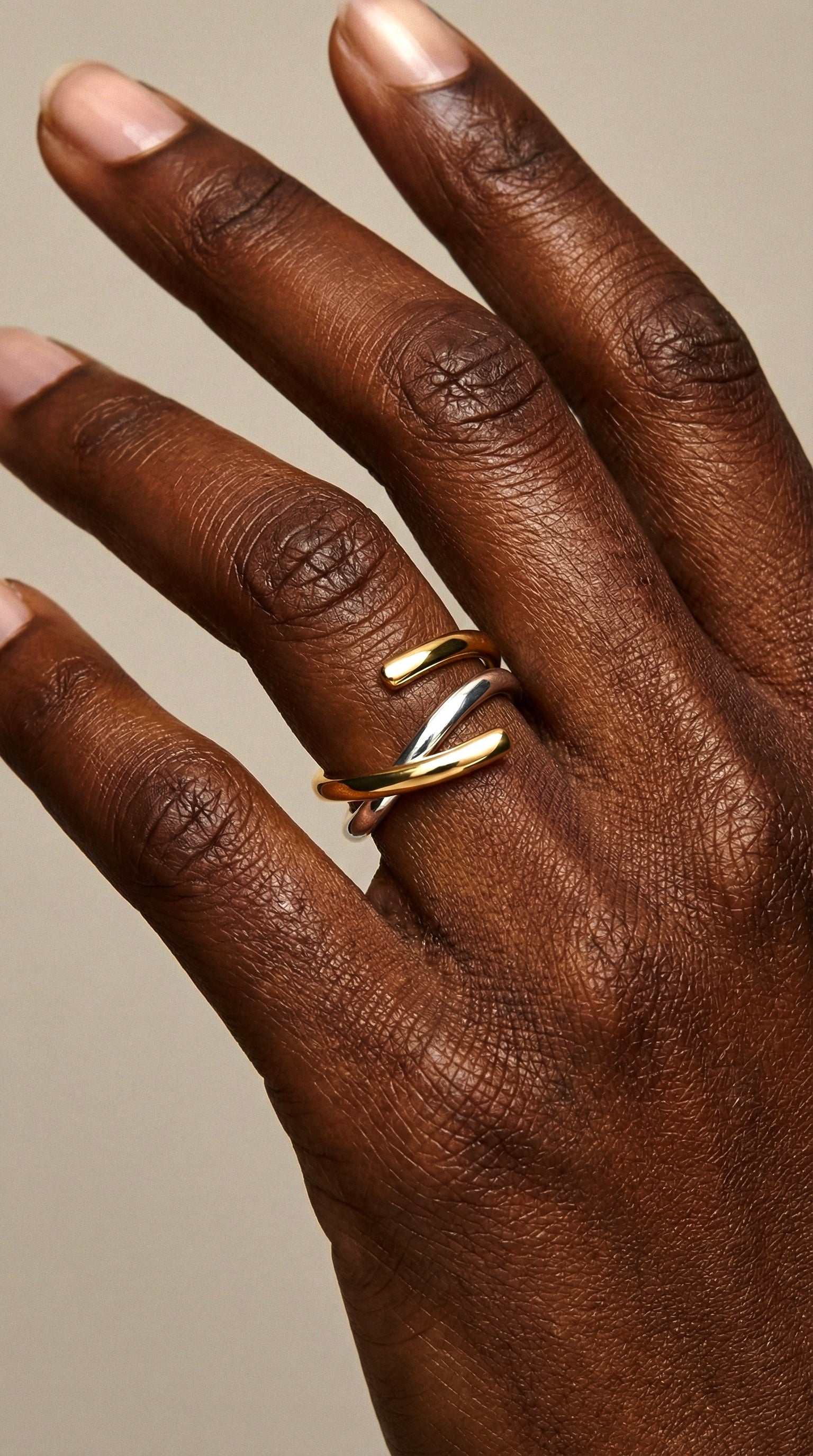 Intertwined Two-Tone Band Ring in Sterling Silver and 14K Gold Plating