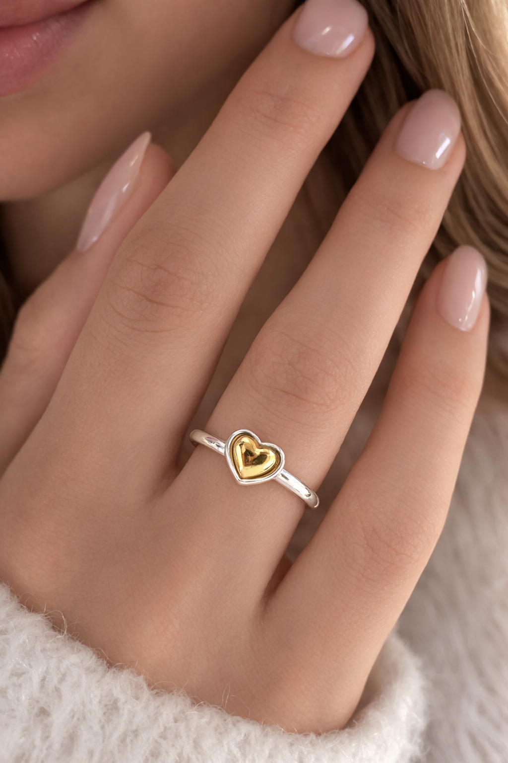 Sterling Silver Ring with Golden Heart