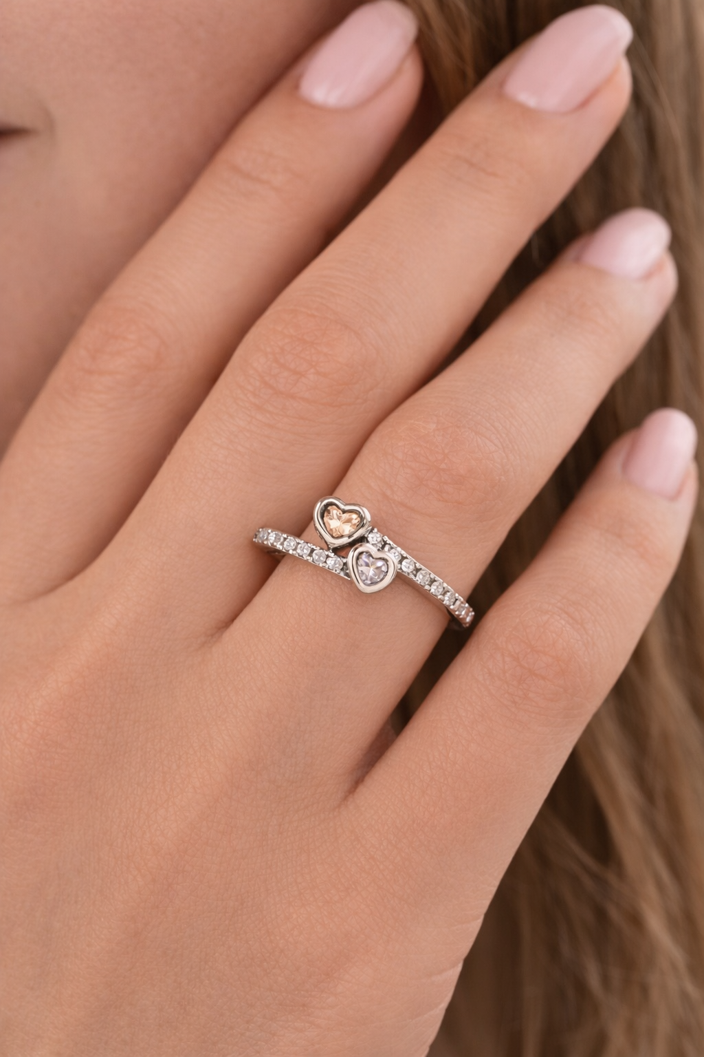 Radiant Double Heart Ring with Cubic Zirconia