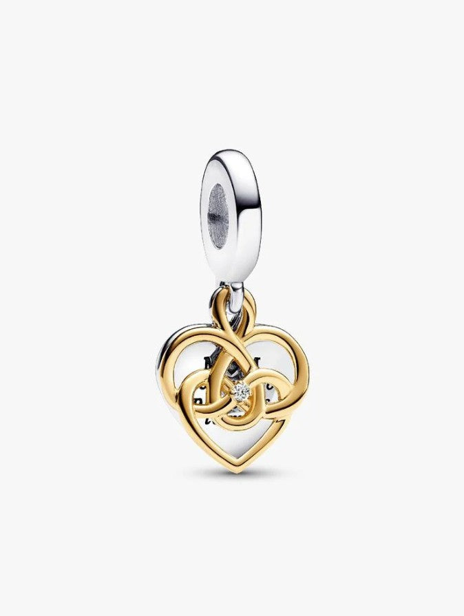 Charm Colgante Doble “Mom” con Corazón Entrelazado y Circonia Cúbica
