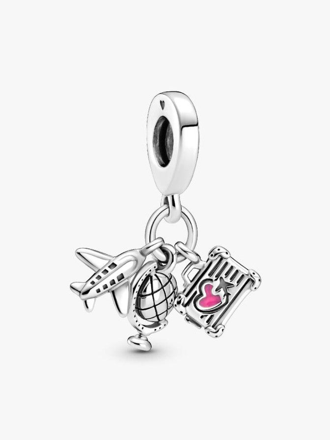 Charm Colgante de Avión, Globo Terráqueo y Maleta