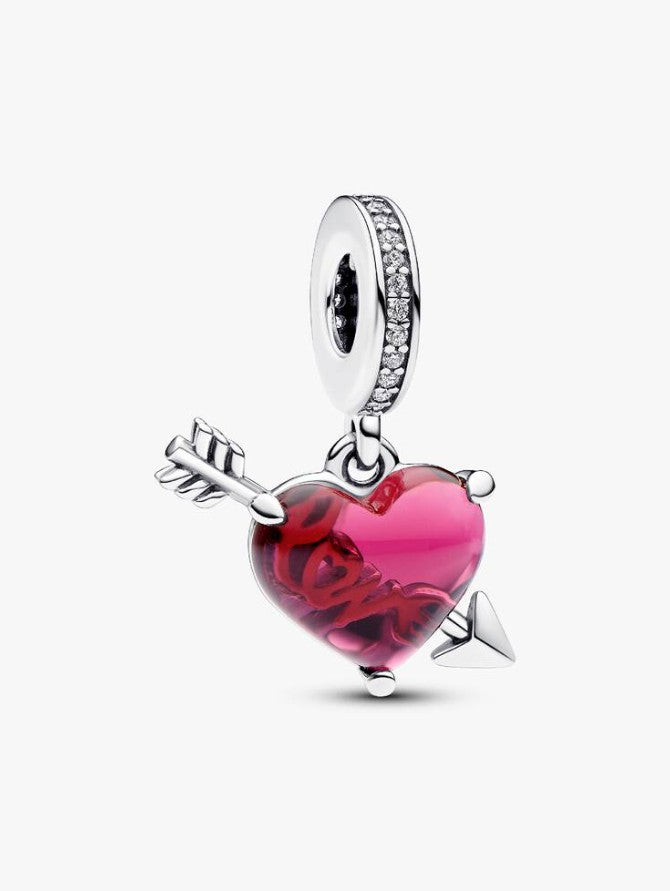 Red Heart & Murano Glass Arrow Dangle Charm