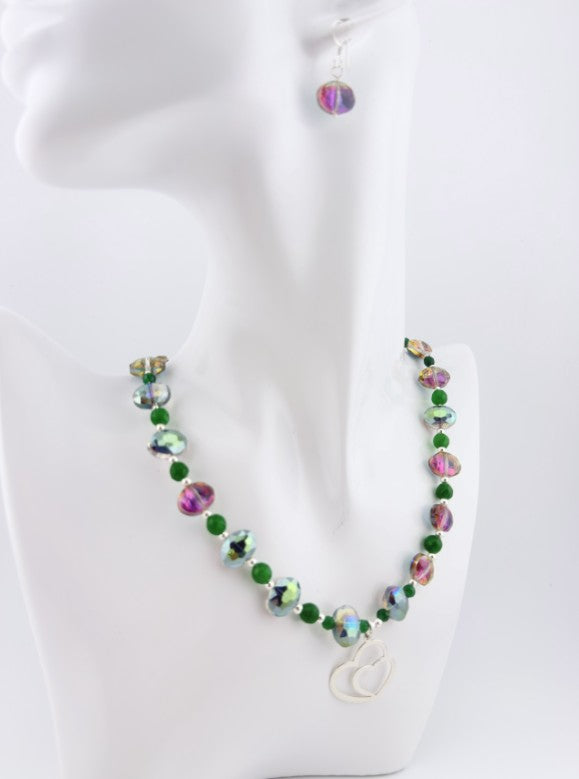 Mystic Crystal & Green Agate Heart Jewelry Set